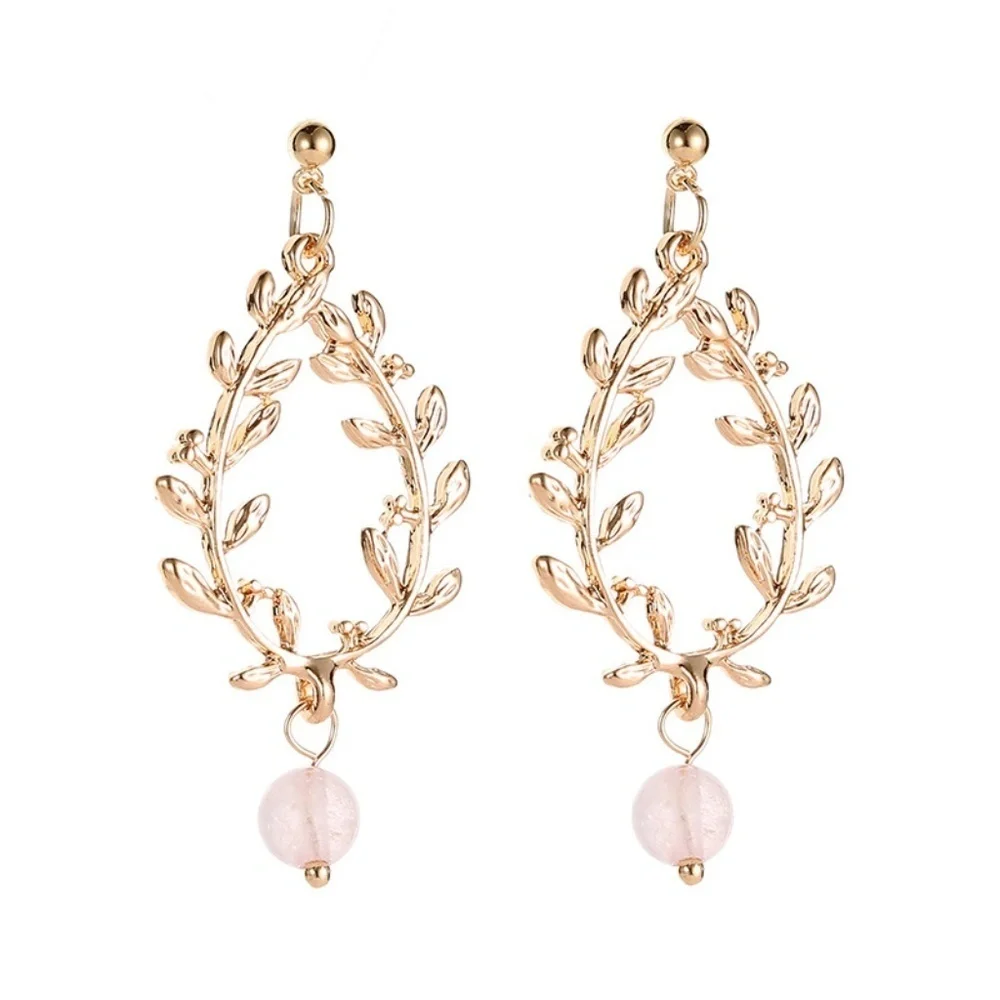 *EDETTA* Gold x Pink Leaf Fashion Earrings